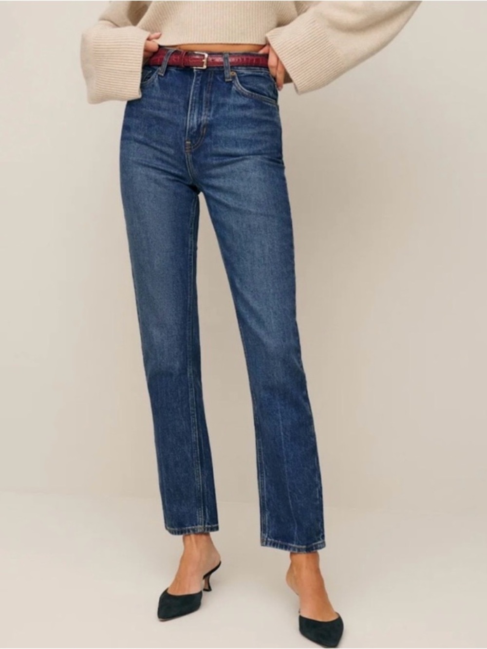 Reformation High-Rise Straight Jeans in Dark Blue